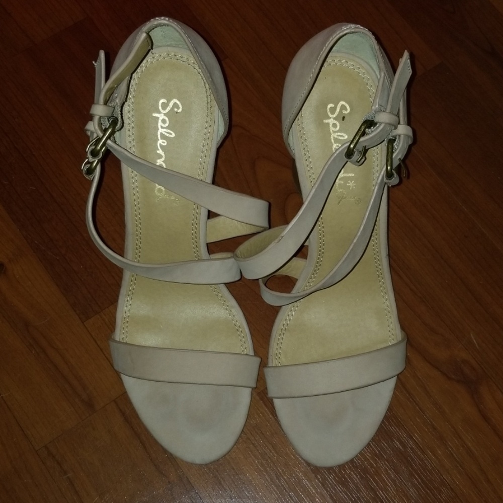 Splendid wood effect strap sandal heel